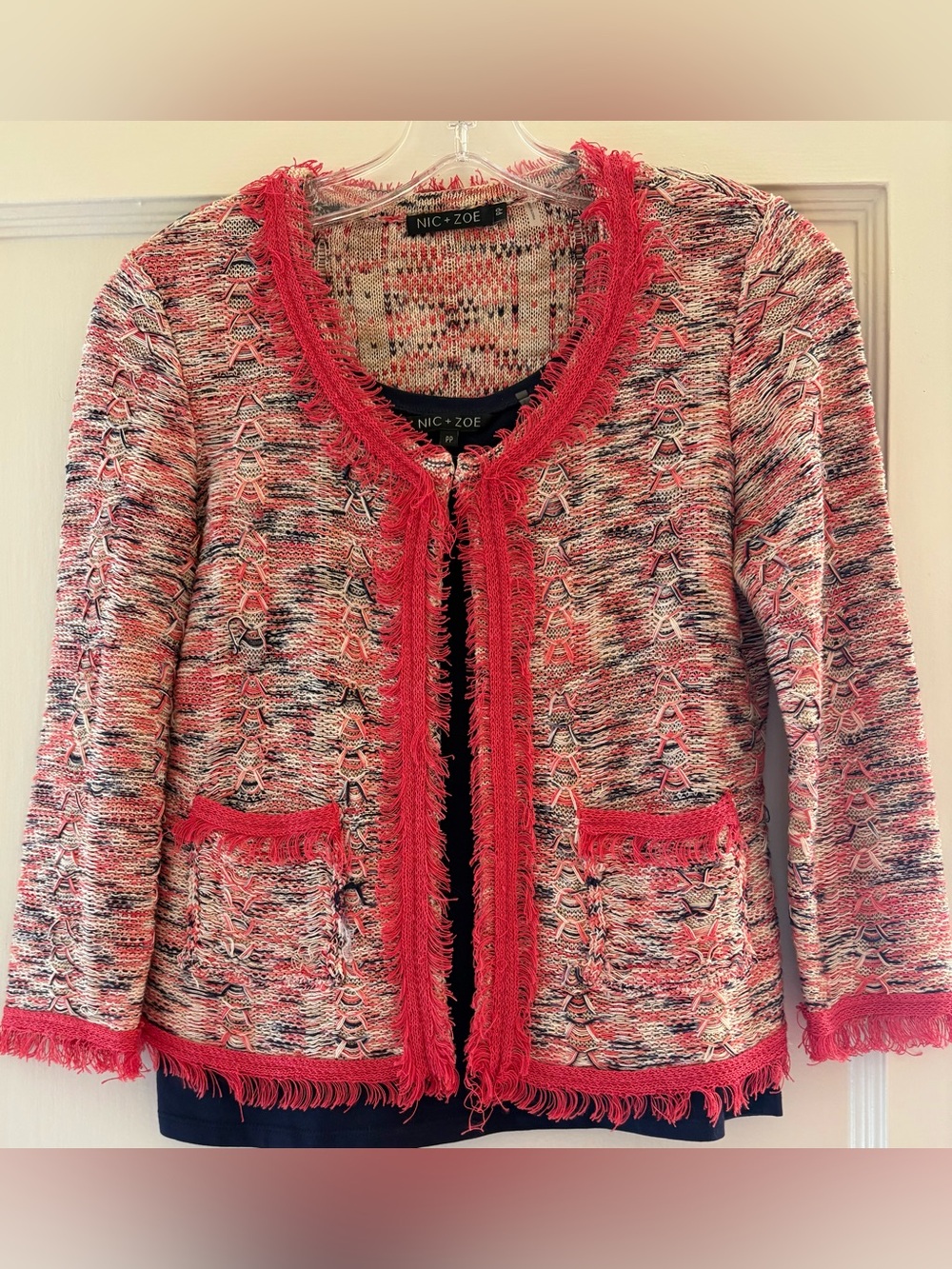 Nic + Zoe Tweed Knit Jacket with Fringe Trim